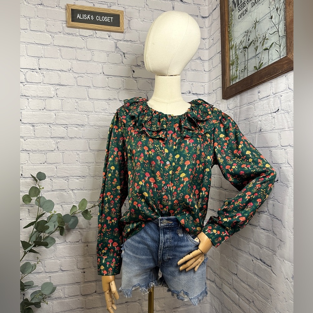 J Crew Collection Silk Twill Ruffle Collar in Mushroom Blouse